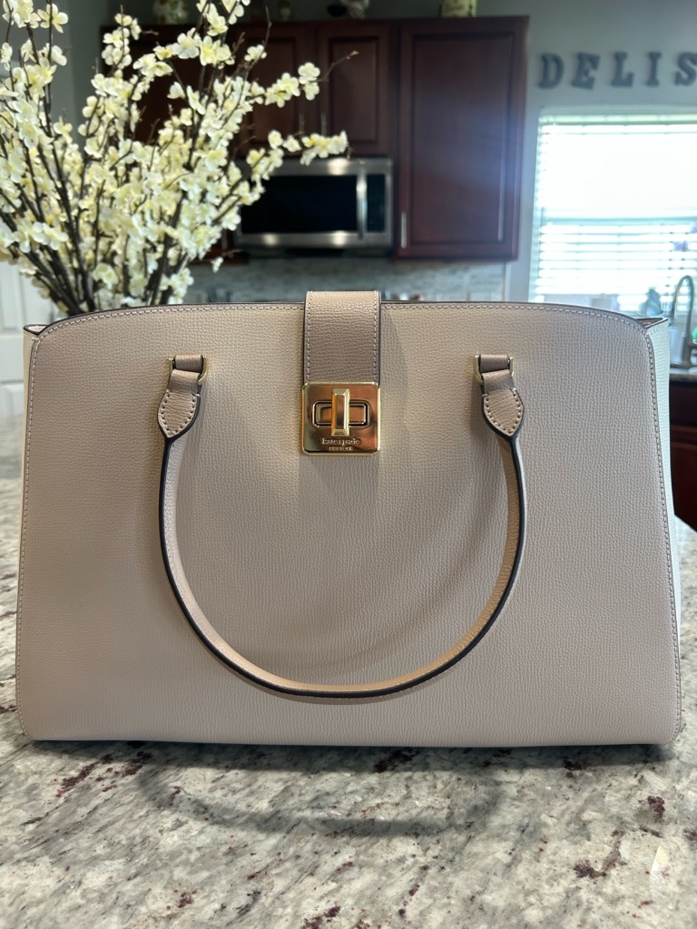 Kate Spade Structured Tote/ Work Bag in Hazelnut & Cream